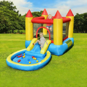 <span class=keywords><strong>Château</strong></span> gonflable 2 en 1 avec toboggan et piscine à jets d'eau, filet de sécurité et conception anti-renversement - Product Image 4