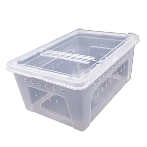 Caja de alimentación de plástico medio para reptiles, vivarium, carcasa de viaje para gecko, Rana, Araña, serpiente, lagarto