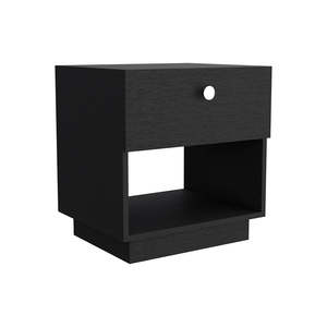 Single Drawer Nightstand 19 H Black <b>Open</b> <b>Storage</b> Shelf Bedroom Furniture - Product Image 3