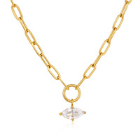 Collier tendance en acier inoxydable plaqué or 18 carats avec chaîne trombone et pendentif marquise en oxyde de zirconium pour femme