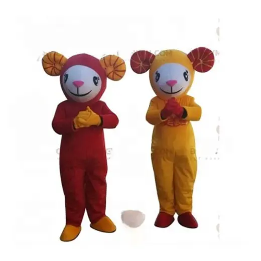Funtoys Cute Sheep Gelbe und rote Ziege Adult Cartoon Tier Maskottchen Kostüm für Tier Karneval Parade Aktivität