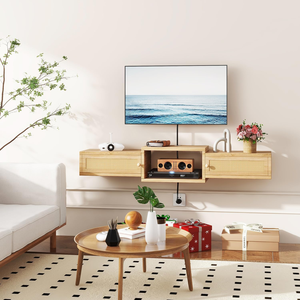 Mobile <span class=keywords><strong>TV</strong></span> Sospeso in Rattan con Vano Portaoggetti e Prese Elettriche, Console Multimediale per <span class=keywords><strong>TV</strong></span> da 55 Pollici, Soggiorno e Camera da Letto - Product Image 5