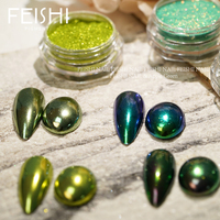 Poudre à ongles miroir verte de luxe Feishi, paillettes brillantes, pigment chromé métallique super brillant, effet miroir ultra fin, paillettes