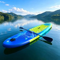 Planche de paddle gonflable LED écologique de haute qualité pour lacs et rivières, en matériau Drop Stitch, avec aileron unique et kit de réparation de pompe