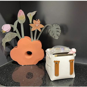 Nordic style desktop leather gold-rimmed <b>storage</b> basket, makeup brush holder, <b>remote</b> <b>control</b> holder, entryway key box - Product Image 3