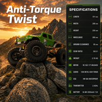 شاحنة RGT 18100 1/10 RC الزاحفة للطرق الوعرة 4x4 جاهزة للتشغيل (RTR) بقاعدة عجلات 350 مم، مع وحدة تحكم السرعة الإلكترونية (ESC) من Hobbywing بقوة 60 أمبير، وسيرفو معدني بقوة 15 كجم، وارتفاع عالي، مناسبة لهواة القيادة.