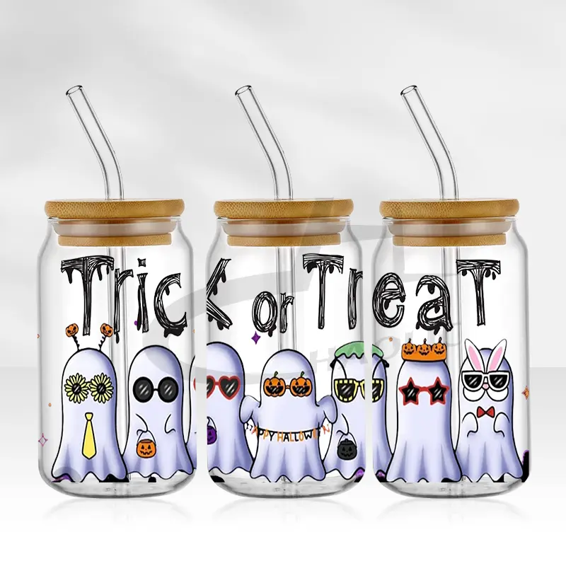 Adesivi per il trasferimento di Halloween impermeabile UV DTF Cup Mug Wraps Sticker decalcomania avvolgente 3D fai da te per vetro Libbey da 16 once