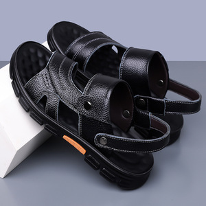 รองเท้าแตะฤดูร้อนของผู้ชายหนังนุ่มรองเท้าชายหาดแบบแบนระบายอากาศได้ดีแบบสวมแบบลำลองสีน้ำตาลสีดำ 8812 - Product Image 2