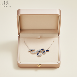 Nouvelle collection : élégant collier pendentif en or blanc massif 18 carats, saphir et diamant naturels, forme courbe, pour femme, idéal comme cadeau. - Product Image 3