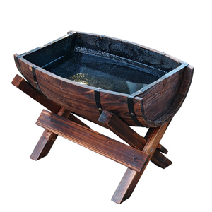 Antique <b>Wooden</b> Half Barrel <b>Planter</b> Stand Fir Flowerpot Support -Elevated <b>Garden</b> Plant Rack for Home - Product Image 1