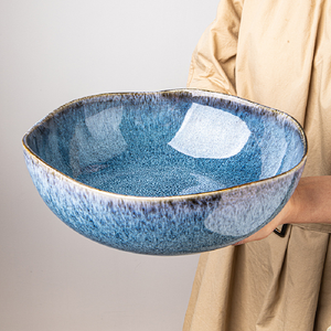 Yunmeng blu forno transfrontaliero ciotole, piatti e piatti in ceramica irregolari smaltati - Product Image 4