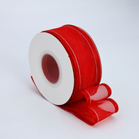 Ruban de satin rouge avec garniture métallique Tissu organza en mousseline de soie de haute qualité pour l'emballage de cadeaux de mariage