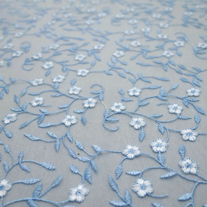 Mới Thêu Vải Màu Xanh Hoa Thêu <span class=keywords><strong>Polyester</strong></span> Ren Vải Cho Buổi Tối Ăn Mặc Váy Cưới Tự Làm Quần Áo Mf89 - Product Image 3