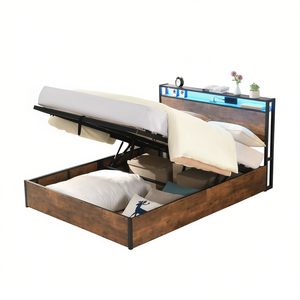 Db <b>Queen</b> Size Lift-Up <b>Storage</b> <b>Bed</b> Frame <b>With</b> Led Lights Soft Wooden Platform <b>Bed</b> - Product Image 1