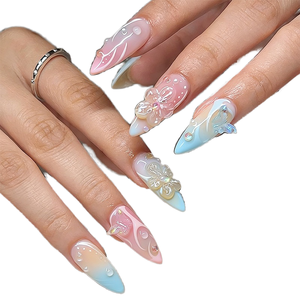 <span class=keywords><strong>Uñas</strong></span> <span class=keywords><strong>Postizas</strong></span> 3D <span class=keywords><strong>con</strong></span> Diseño de Mariposa en Degradado, Forma Almendrada Mediana, Cobertura Completa, Estilo Fresco de Verano, Decoraciones de <span class=keywords><strong>Uñas</strong></span> Personalizadas - Product Image 1
