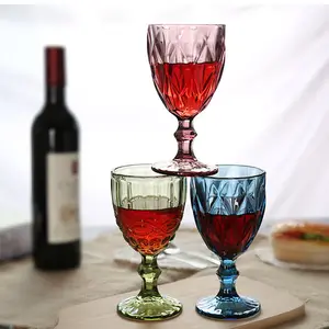 批发热销波西米亚蓝色香槟酒杯杯杯钻石复古彩色玻璃器皿粉色酒杯