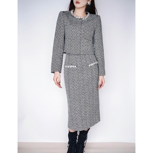 Nouvel Ensemble de Mode Boutique pour Femmes, Manteau Court Col Rond Style « Petit Parfum » et <span class=keywords><strong>Jupe</strong></span> Mi-longue – Tenue d'Automne/<span class=keywords><strong>Hiver</strong></span> - Product Image 5