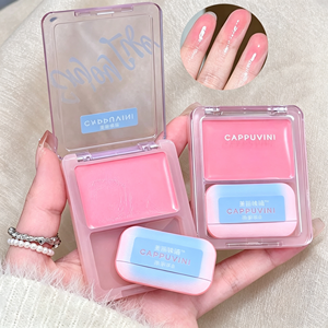 Palette de blush crème CAPPUVINI avec pinceau, fini brillant miroir, teinte hydratante pour les joues, maquillage longue tenue et éclatant pour filles - Product Image 1