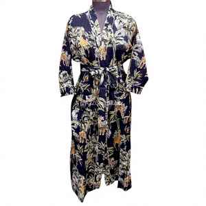 Robe Kimono d'été et d'automne à imprimé animal, longue, pour spa, douce, pour femme, 100% coton, col en V, avec ceinture, séchage rapide - Product Image 1