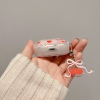 Estuche para auriculares con diseño de lazo y cereza coreano para Apple Airpods 4 Pro 2 3, funda transparente suave para auriculares, estuches de carga para Airpods Pro.