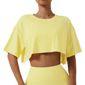 Camiseta Deportiva Ecológica para Mujer, Cuello Redondo Amarillo, Versátil, para Yoga, Gimnasio, Correr, Estilo Holgado y Moderno - Product Image 6