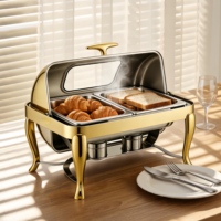 Plats de service de luxe en acier inoxydable pour buffet, chauffe-plats dorés pour la restauration