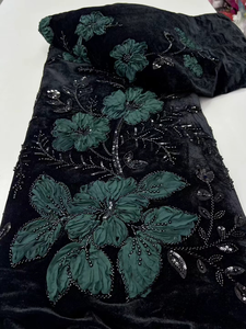 NI.AI lüks siyah boncuklu pullu dantel şifon boncuklu dantel kumaş işlemeli boncuklu dantel gelin için düğün elbisesi - Product Image 2