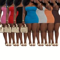 Nouvelle Robe Mini Tube Moulante Sexy Printemps-Été pour Femme, Épaules Dénudées, Sans Manches, Dos Nu, Coupe Slim, Couleur Unie, Tenue de Soirée