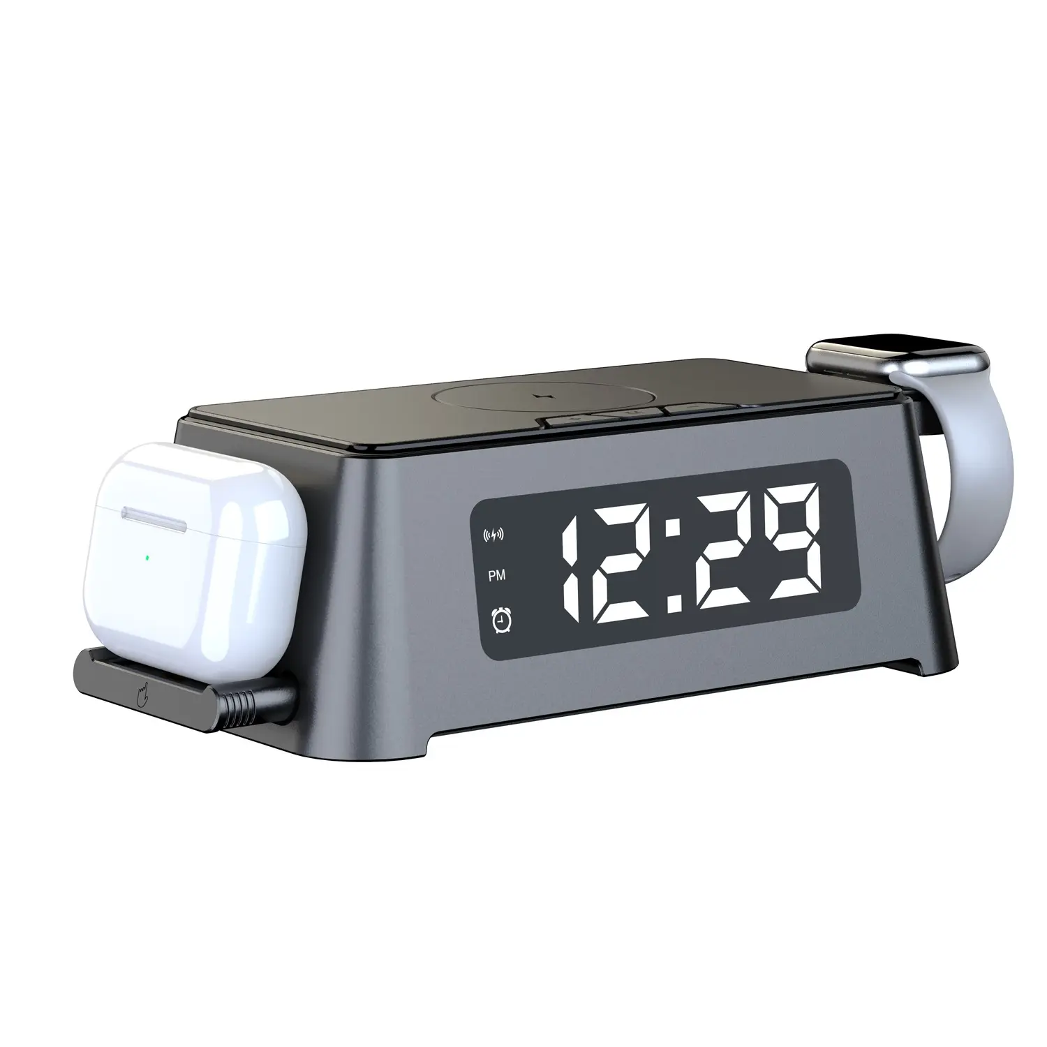 4 in 1 LED Modern Digital Alarm Table Clock Hotel Alarm Clock 15W Fast Wireless Charger for smartphone, earphone, smart watch