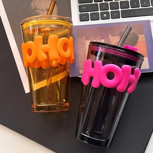 Gobelet à eau en verre Capibala, dessin animé mignon, avec paille, grande capacité, isolation thermique et réutilisable pour la rentrée scolaire - Product Image 3