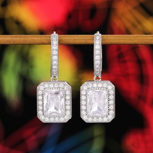 Orecchini con Moissanite Taglio Principessa, Eleganti Orecchini Pendenti Quadrati per Donne, Gioielli per Feste Serali - Product Image 6