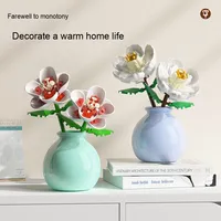 Set Blok Bangunan Plastik DIY 3177-3186 Baru, Rangkaian Bunga Floral dengan Vas untuk Hiasan Meja Anak Perempuan