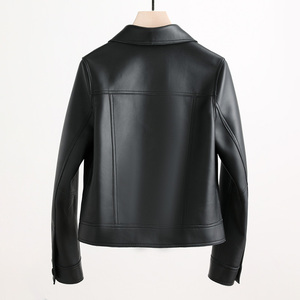 Offre Spéciale Moutons En Cuir Crop Veste Tournent Vers Le Bas Populaire Véritable Veste En Cuir Femmes - Product Image 2