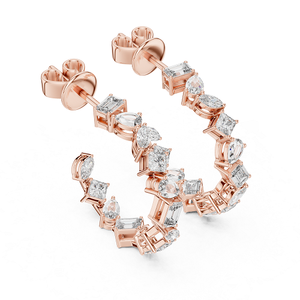Élégantes boucles d'oreilles en or rose avec diamants de laboratoire, bijoux de créateur, accessoire de mode étincelant pour femmes - Product Image 4