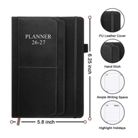 Agenda con espiral A5, impresión del alfabeto inglés, planificador de horarios 26-27, cubierta de cuero, diseño personalizado ecológico, cuaderno de mediado de año