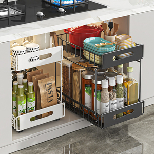 Organizador Deslizable Metálico de 2 Niveles Sin Perforaciones para Debajo del Fregadero, para Especias, para Armarios de Cocina y Despensas - Product Image 1
