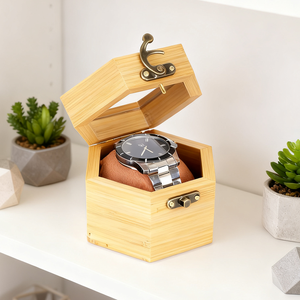 Vintage singolo Slot <span class=keywords><strong>Watch</strong></span> <span class=keywords><strong>Display</strong></span> Case unico palissandro scuro da uomo di bambù Organizer per gioielli regalo Ventsilation - Product Image 3