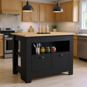 Isla de cocina Floyd con dos puertas y tres estantes Isla de cocina elegante de madera fabricada en blanco y carrito - Product Image 2