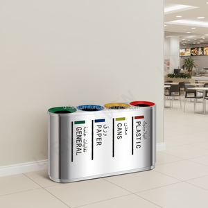 Poubelle de recyclage à ouverture supérieure en acier inoxydable à 2-4 compartiments pour aéroports/centres commerciaux, bac à <span class=keywords><strong>d</strong></span>échets intérieur, usage commercial et public - Product Image 4
