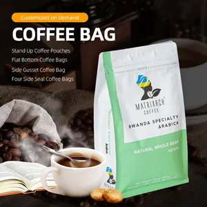 Custom Copper Plate Printed Coffee Beans Packaging Bag Smell Proof Coffee Square Bottom Plastic Bags