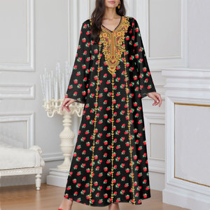 Vestido Estampado Zifeng OEM <span class=keywords><strong>de</strong></span> Oriente Medio y Sudeste Asiático, Cuello en V, Manga Larga, Holgado, Informal, <span class=keywords><strong>de</strong></span> Primavera, Poliéster, CE - Product Image 3