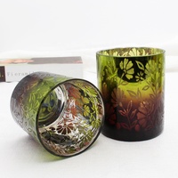 Cylindre plat de luxe motif de fleurs de printemps Style maroc cire de soja galvanoplastie porte-cristal bocaux parfumés verre noël