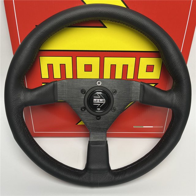 For Momo 14-Inch Litchi Pattern Racing Steering Wheel Genuine Leather Universal Car Modification for Competitive Body Part