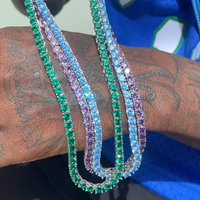 Bijoux de mode en diamant rose, bleu, vert, jaune de haute qualité, chaîne glacée, idée personnalisée, Zircon, chaîne de Tennis colorée, collier