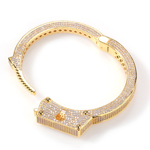 Fine Jewellery Bracelet Hiphop 14mm Gold Men's Punk Big Size Ice Out Prong Cubic Zircon Handcuff Couple Wristband Bangle