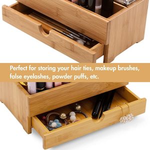 Organisateur de maquillage en bambou en gros avec tiroir, design classique, organisateur de bureau multifonction en bambou, organisateur de maquillage, cosmétique - Product Image 3