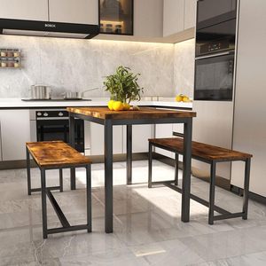 Mesa de Comedor MDF Marrón Rústico de Fácil Montaje y <span class=keywords><strong>2</strong></span> Bancos con Construcción Metálica Mesa de Cocina Ideal <span class=keywords><strong>para</strong></span> Desayuno <span class=keywords><strong>para</strong></span> 4 <span class=keywords><strong>Personas</strong></span> - Product Image 5