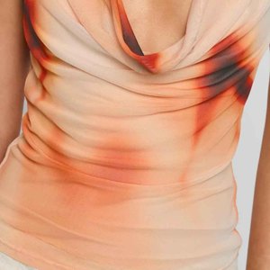 Top Estivo Personalizzato in Stile Vintage Elegante <span class=keywords><strong>Arancione</strong></span> con Collo Halter e Scollo Basso in Tessuto di Poliestere Intrecciato - Product Image 6