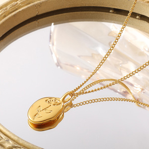 Collar con Colgante Ovalado Irregular de Rosa, Acero Inoxidable, Chapado en Oro de 18K, Cadena para Clavícula, Regalo, Joyería de Moda - Product Image 3