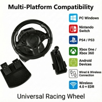 Volant de jeu ergonomique à double vibration YJT-4SW2004, angle de 270 degrés, respectueux de l'environnement, compatible avec PC/Android
